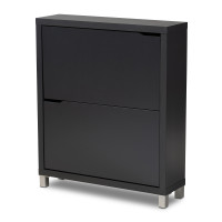 Baxton Studio FP-2OUS-Dark Grey Simms Modern and Contemporary Dark Grey Finished Wood Shoe Storage Cabinet with 4 Fold-Out Racks